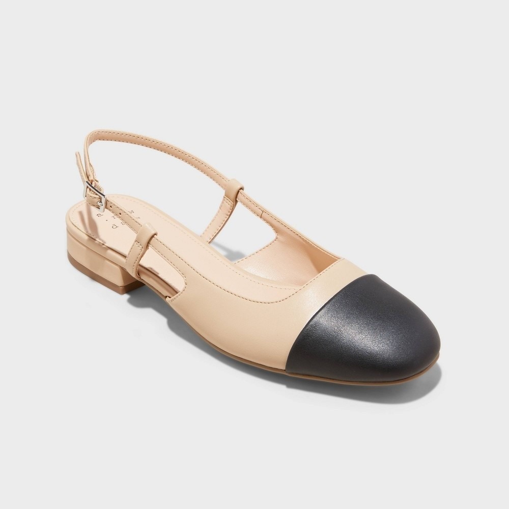 A New Day Maxine Slingback Ballet Flats Tan Black Cap Toe 6.5 Classic